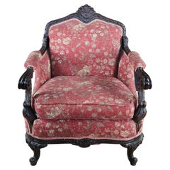 Antique Victorian Baroque Rococo Style Carved Mahogany Fauteuil Parlor Armchair