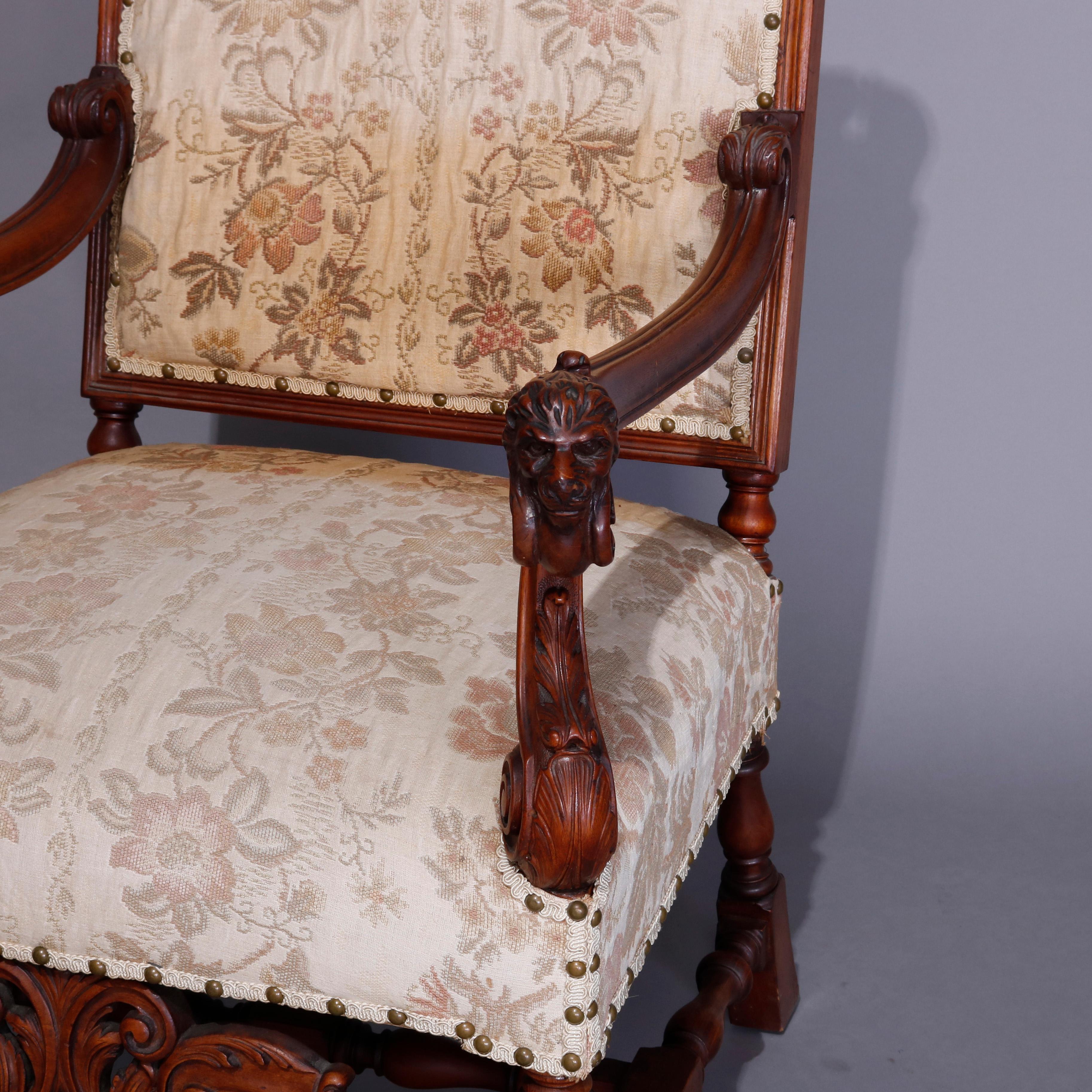 Carved Antique Victorian Baroque Style Figural Throne Armchair, circa 1900
