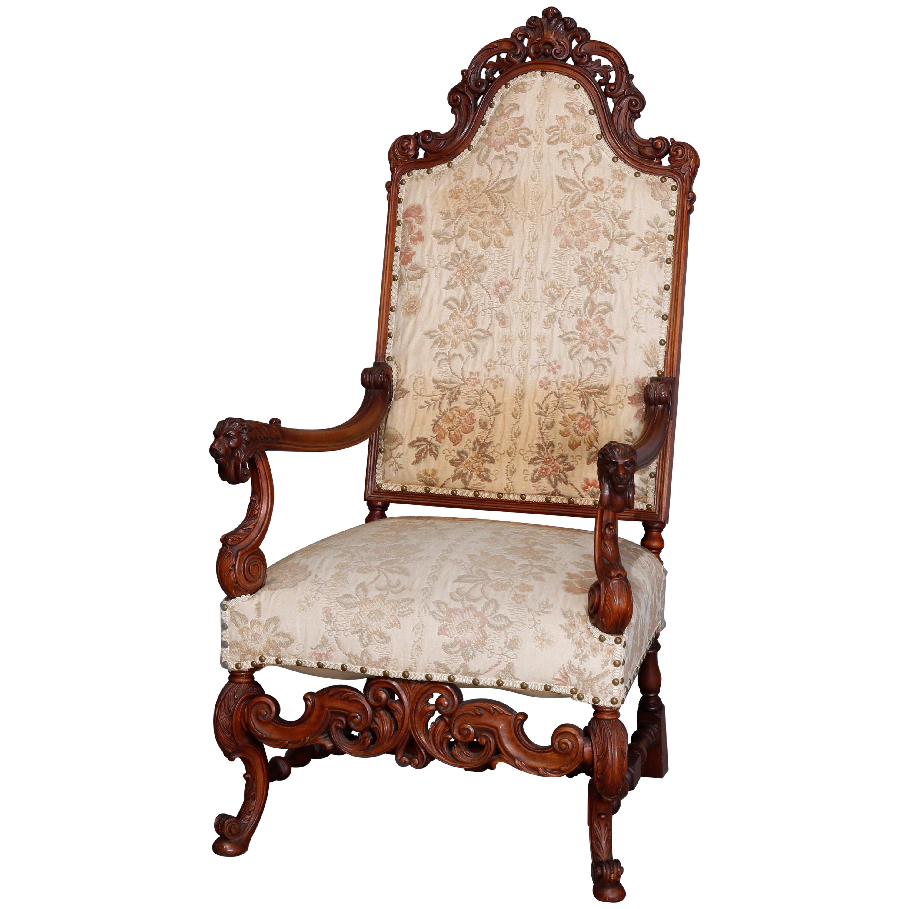 Antique Victorian Baroque Style Figural Throne Armchair, circa 1900