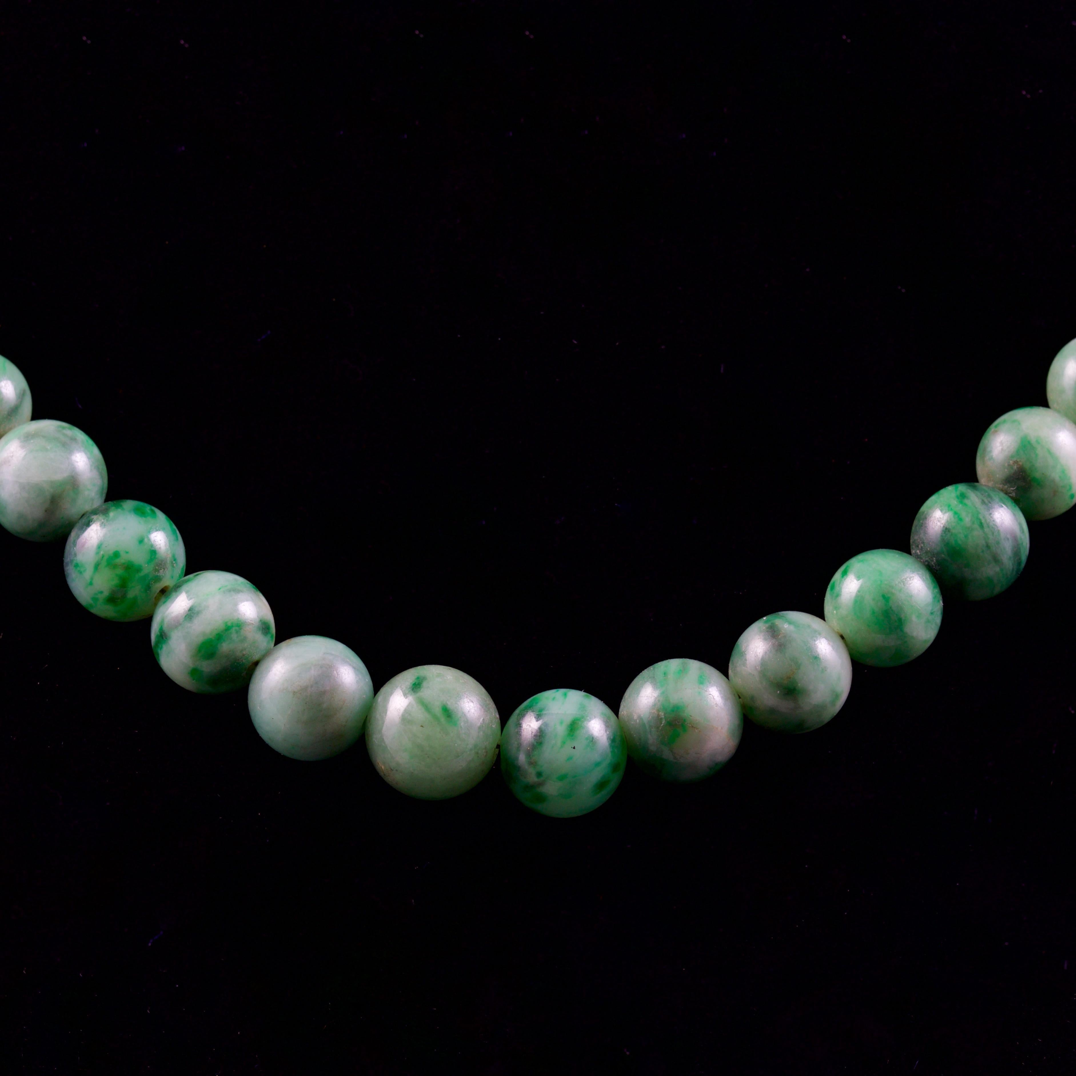 These elegant Victorian Jade beaded necklace is, Circa 1900.

The Jade’s show a magnificent hue from within. 

They graduate in size around the necklace.

Jade is most valued for its metaphysical properties. It is the ultimate 