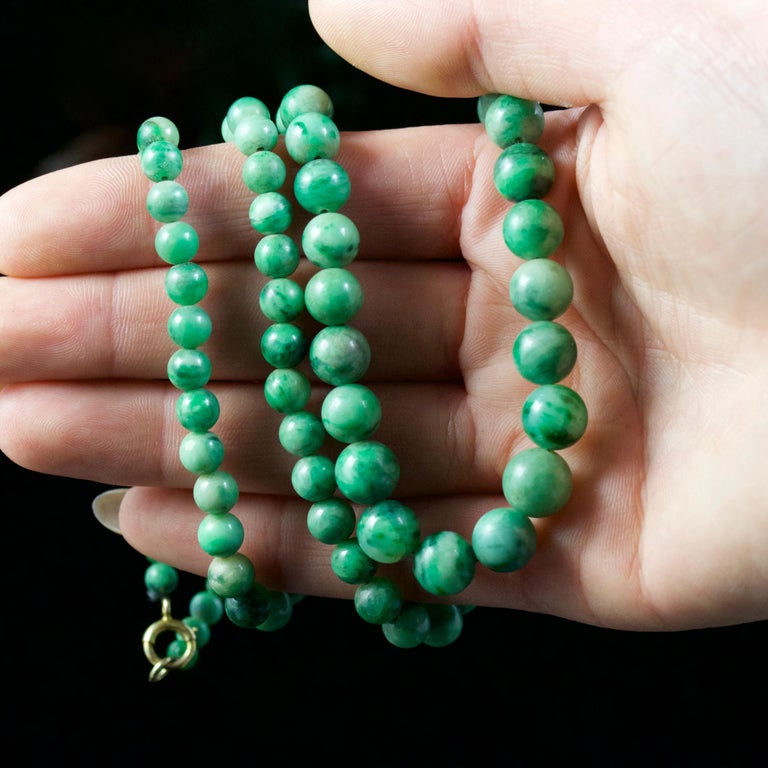Antique Victorian Beaded Long Jade Necklace, circa 1900 at 1stDibs