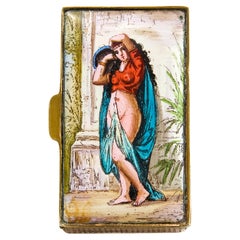 Antique Victorian Belly Dance Erotic Scene Enamel Vesta Case, Circa 1880