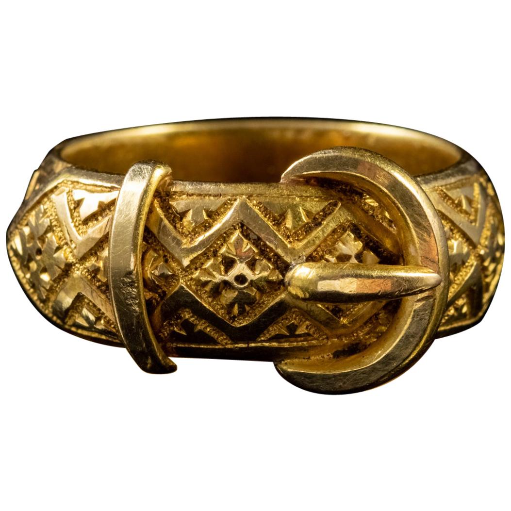 Antique Victorian Belt and Buckle Ring 18 Carat Gold, Dated 1877 For Sale