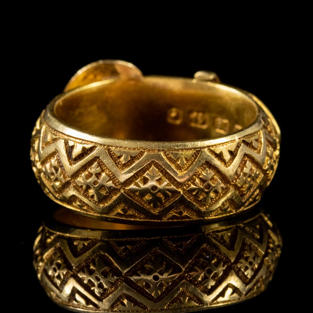 Antique Victorian Belt and Buckle Ring 18 Carat Gold, Dated 1877 In Good Condition For Sale In Lancaster, Lancashire