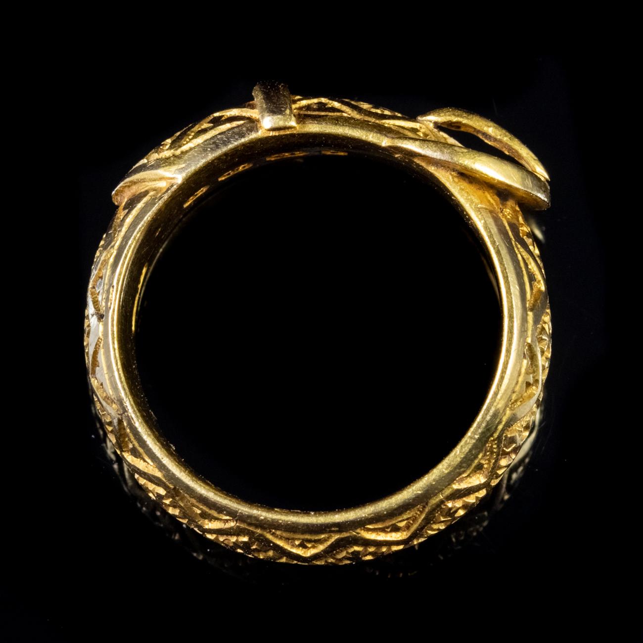 Antique Victorian Belt and Buckle Ring 18 Carat Gold, Dated 1877 For Sale 1