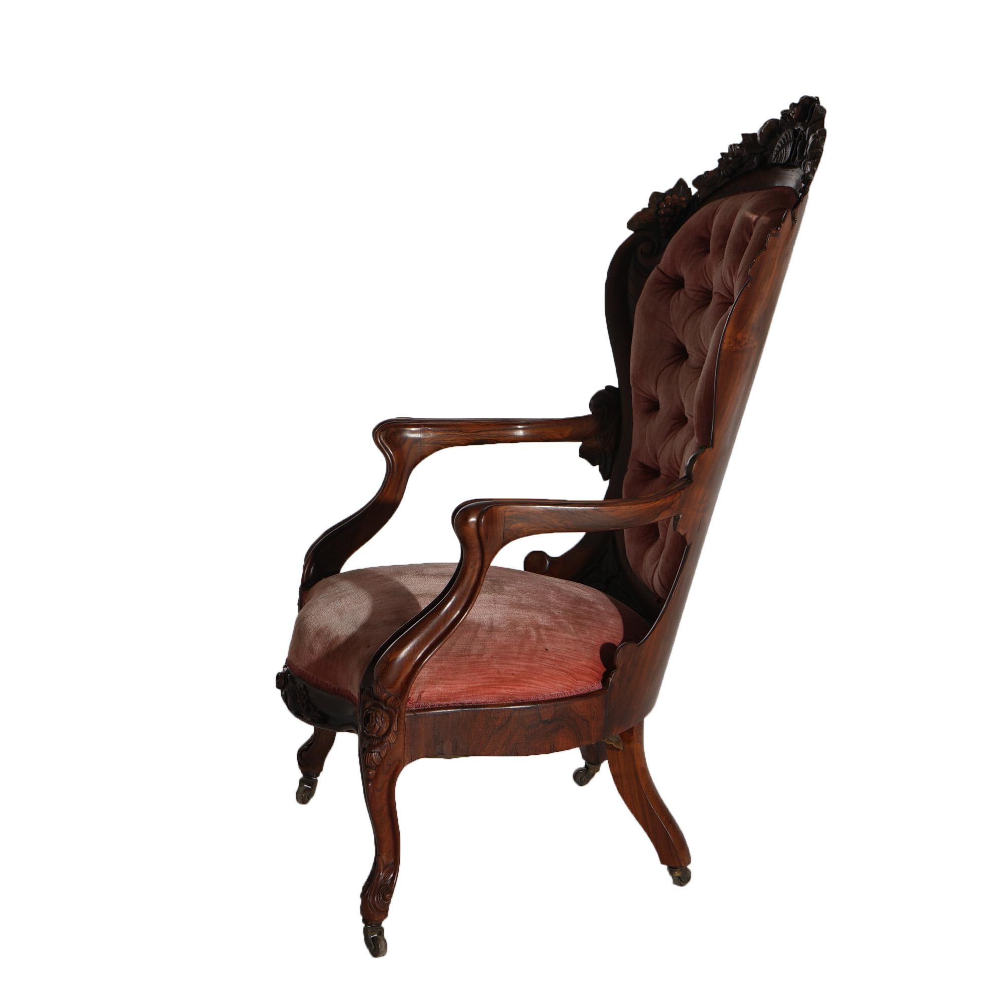 Antique Victorian Belter Rococo Rosella Carved Rosewood Armchair with Grapes  4
