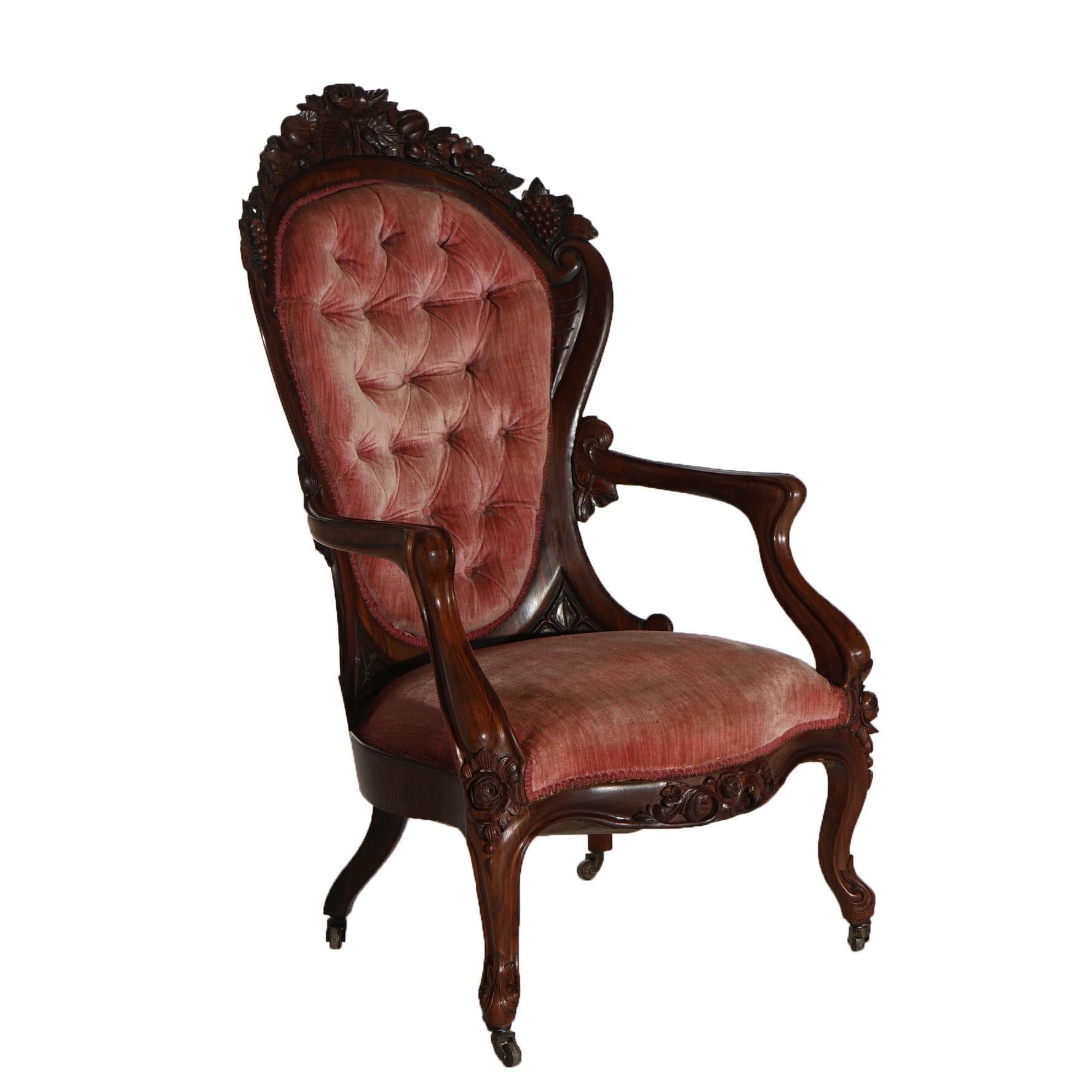 Antique Victorian Belter Rococo Rosella Carved Rosewood Armchair with Grapes  7