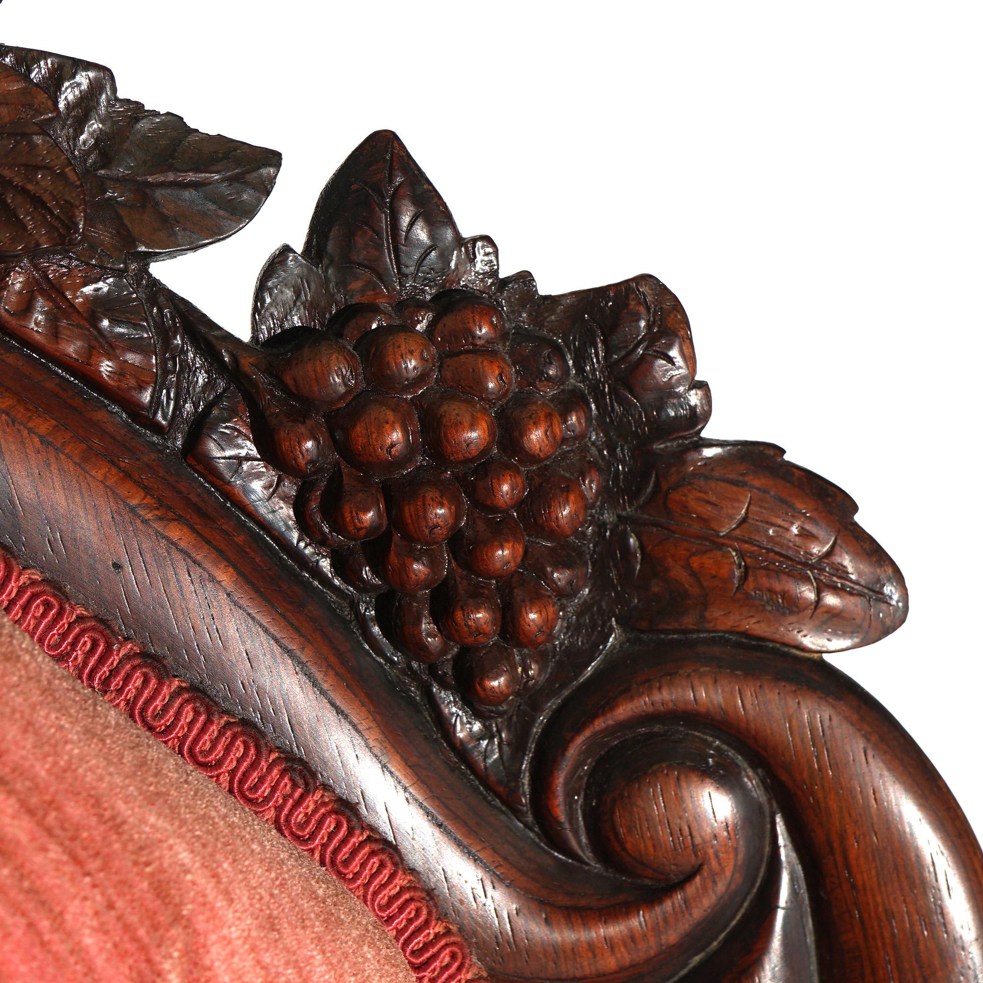 Antique Victorian Belter Rococo Rosella Carved Rosewood Armchair with Grapes  9