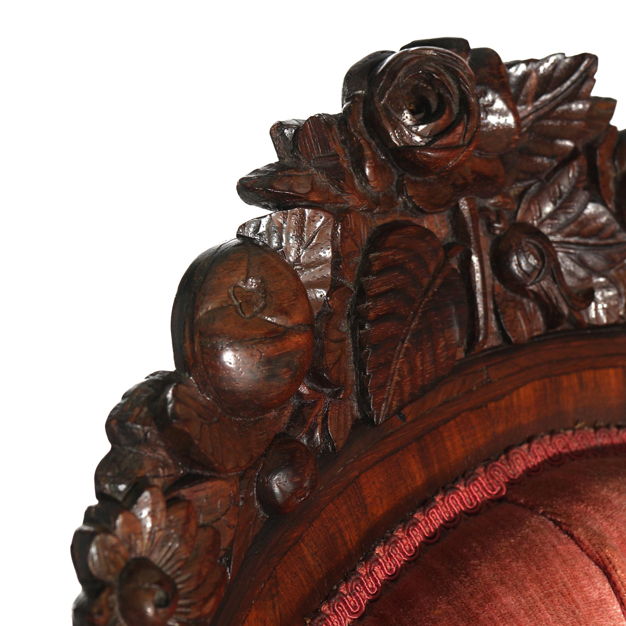 Antique Victorian Belter Rococo Rosella Carved Rosewood Armchair with Grapes  10