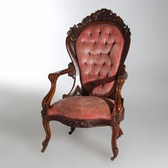 Antique Victorian Belter Rococo Rosella Carved Rosewood Armchair with Grapes
