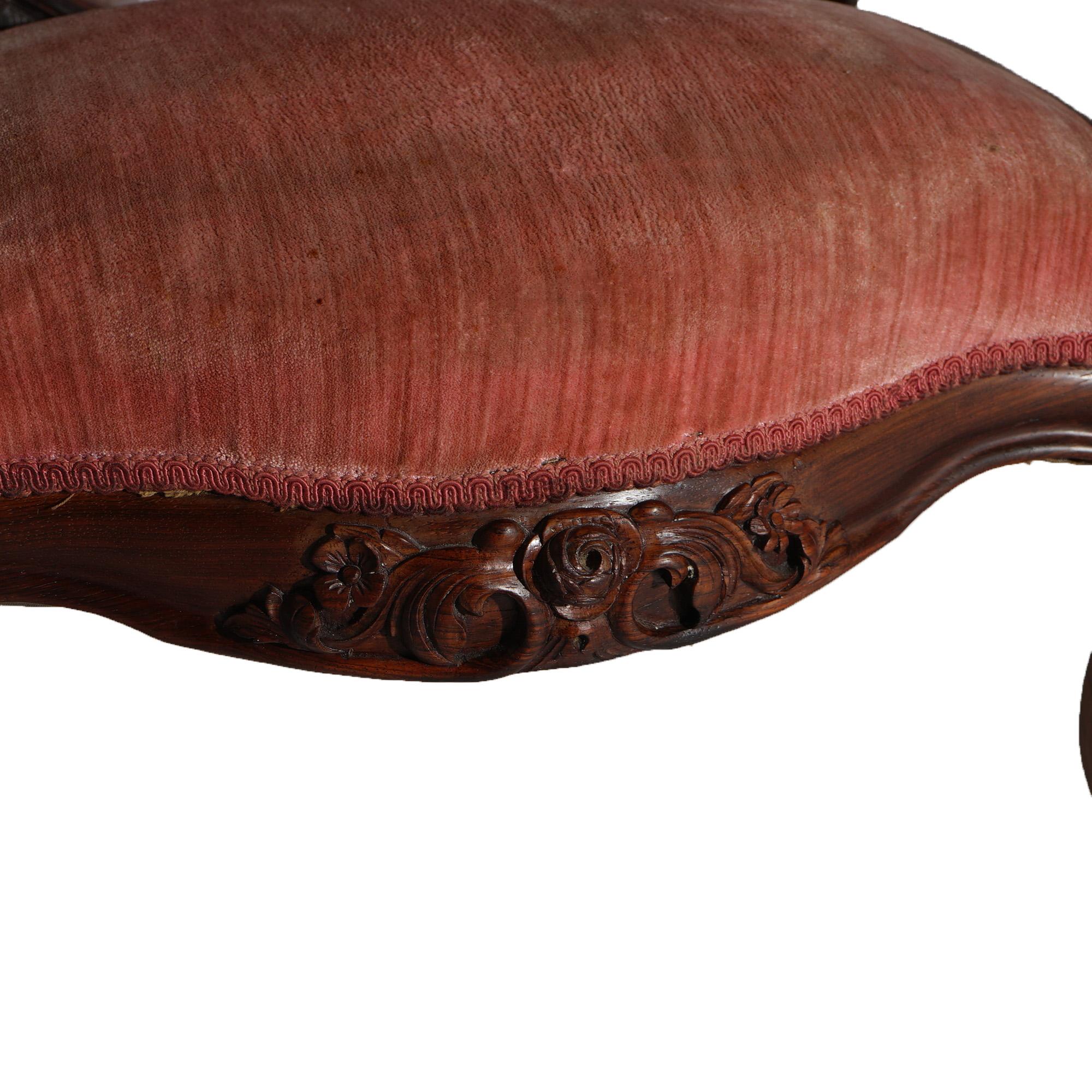 19th Century Antique Victorian Belter Rococo Rosella Carved Rosewood Armchair with Grapes 