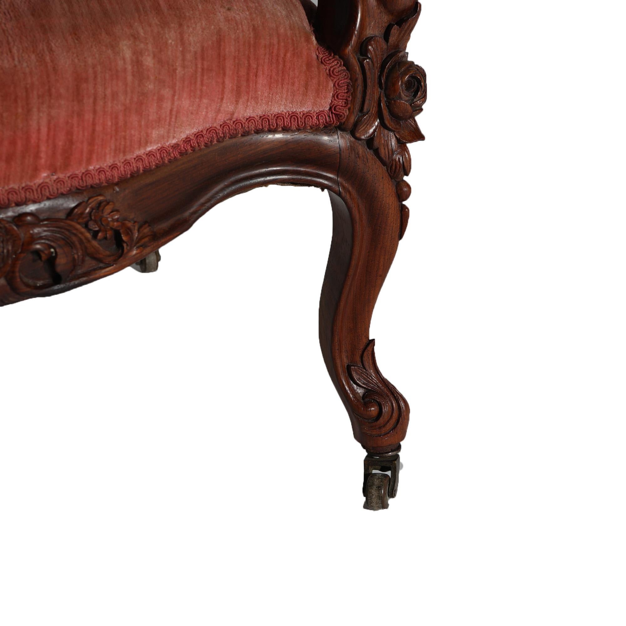 Upholstery Antique Victorian Belter Rococo Rosella Carved Rosewood Armchair with Grapes 