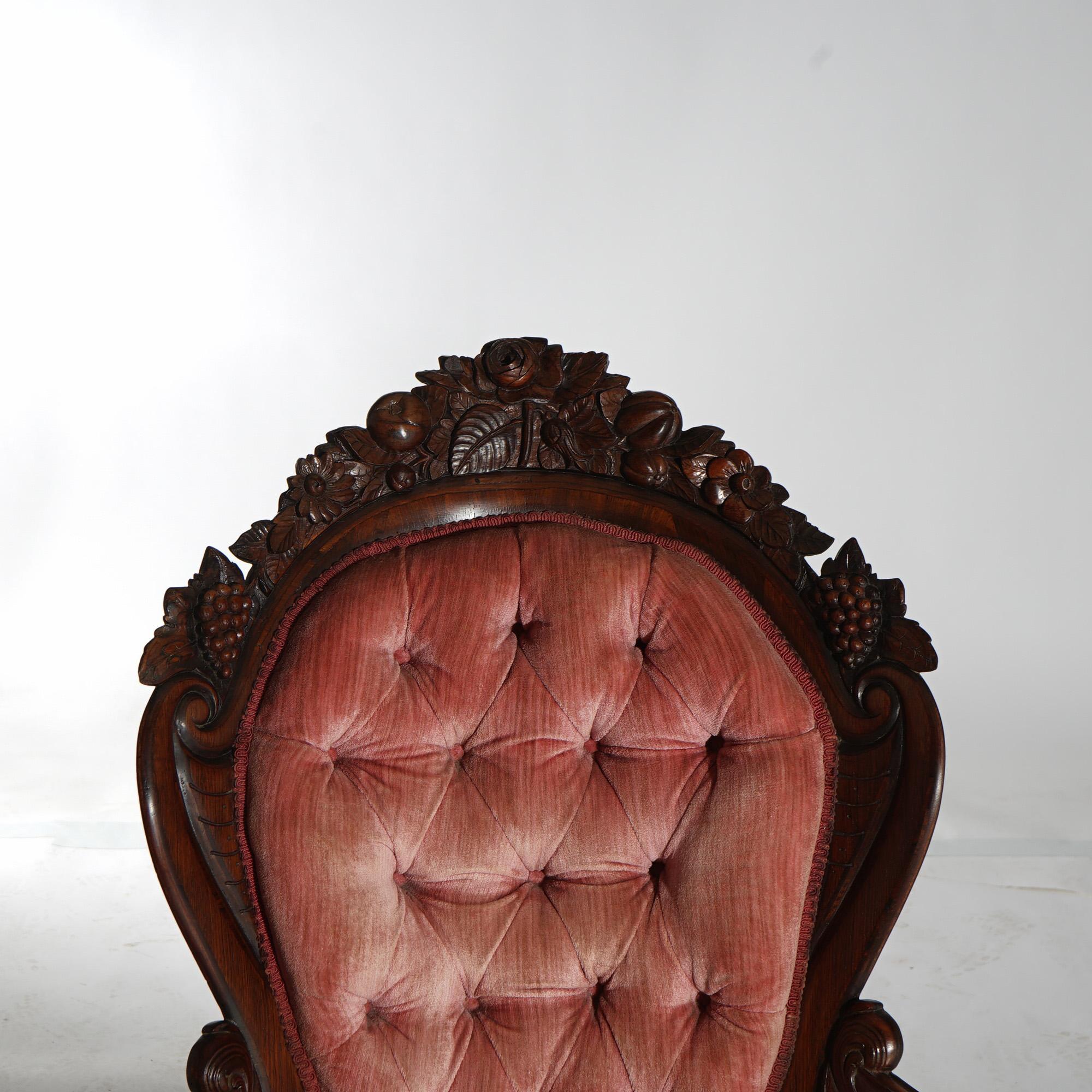 Antique Victorian Belter Rococo Rosella Carved Rosewood Armchair with Grapes  1