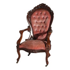 Antique Victorian Belter Rococo Rosella Carved Rosewood Armchair with Grapes