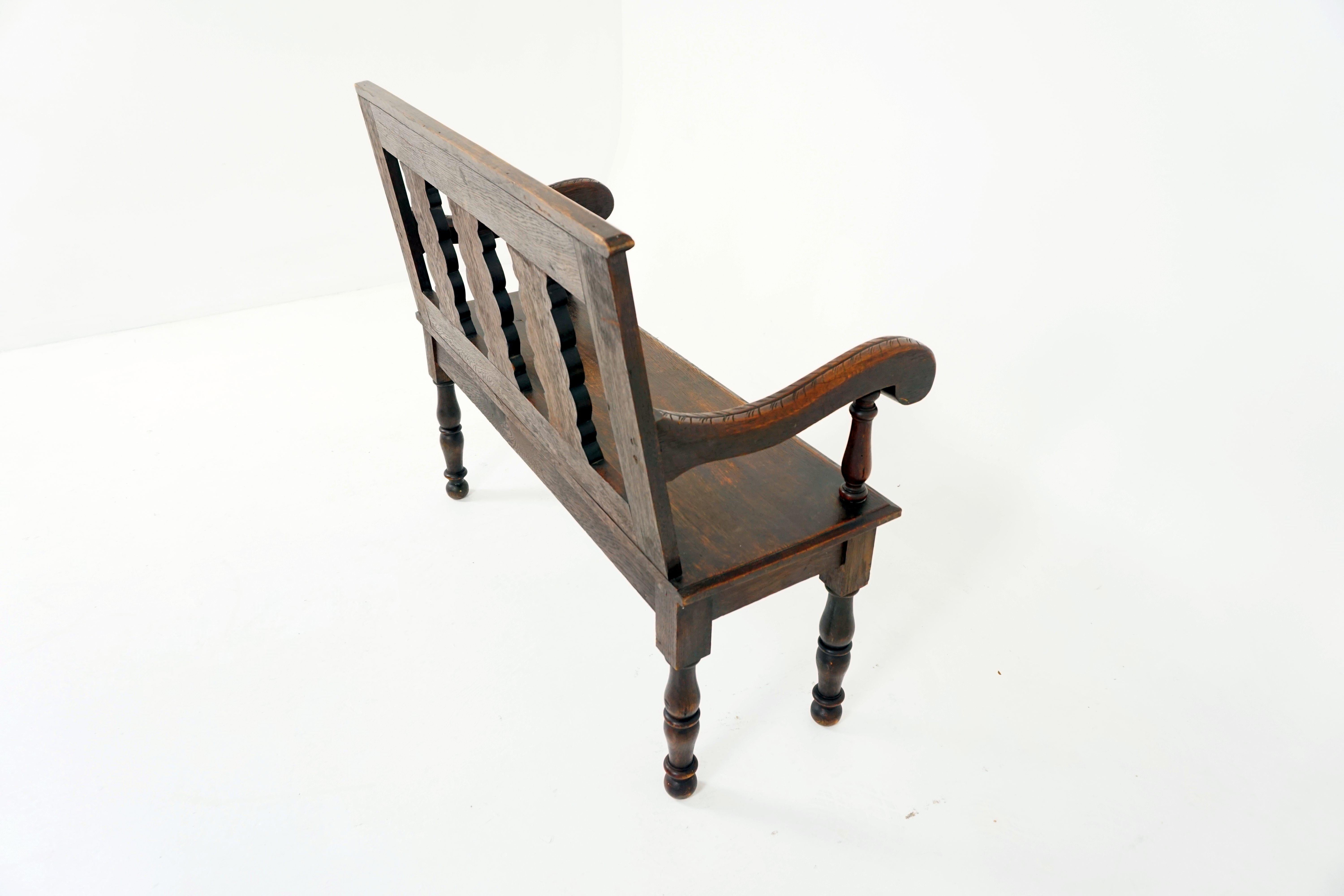 Hand-Crafted Antique Victorian Bench, Carved Oak Hall Bench or Seat, Scotland 1880, B1860