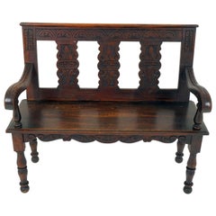 Antique Victorian Bench, Carved Oak Hall Bench or Seat, Scotland 1880, B1860