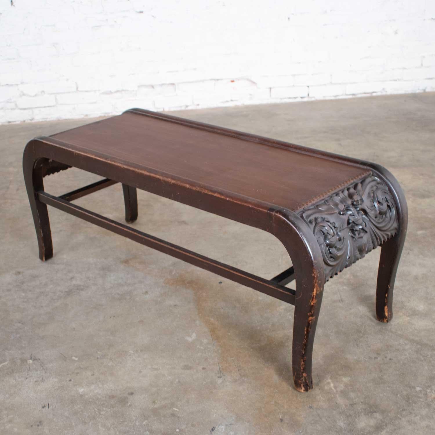 Antique Victorian Bench or Table North Wind Style Hand Carved Mythical Face For Sale 1