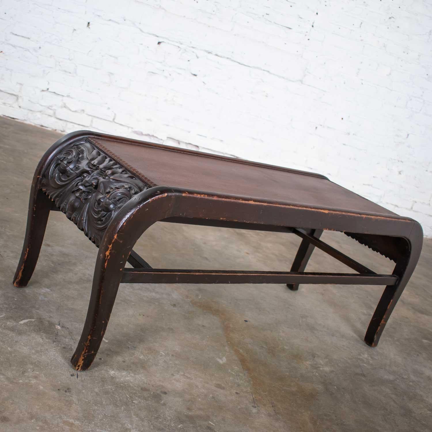 hand carved wooden bench