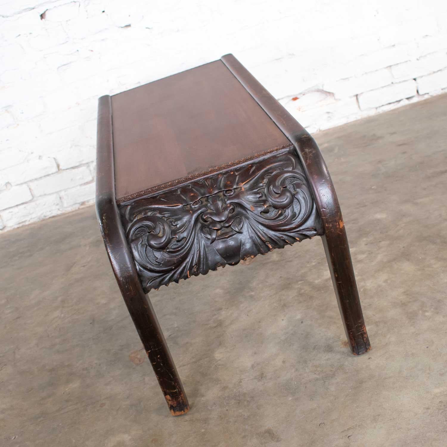 Unknown Antique Victorian Bench or Table North Wind Style Hand Carved Mythical Face For Sale