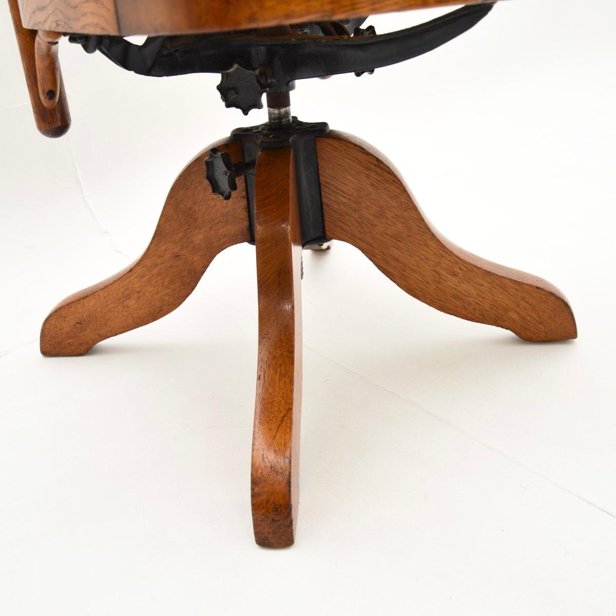 Antique Victorian Bentwood and Leather Swivel Desk Chair For Sale 5