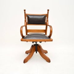 Antique Victorian Bentwood and Leather Swivel Desk Chair