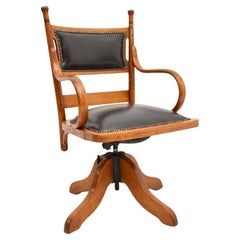 Antique Victorian Bentwood and Leather Swivel Desk Chair