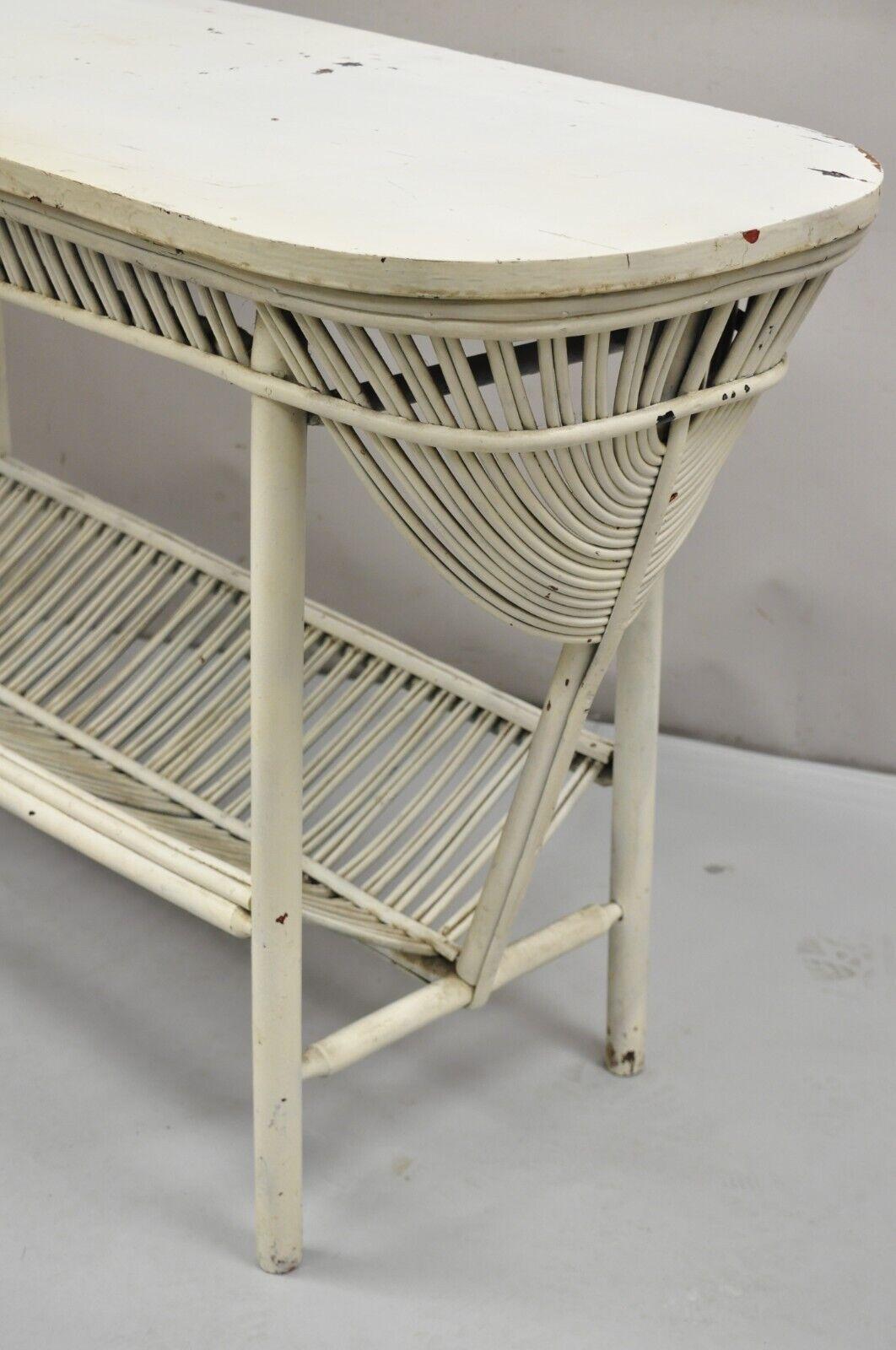 Antique Victorian Bentwood Sculptural Wicker Rattan Sunroom Console Hall Table For Sale 3