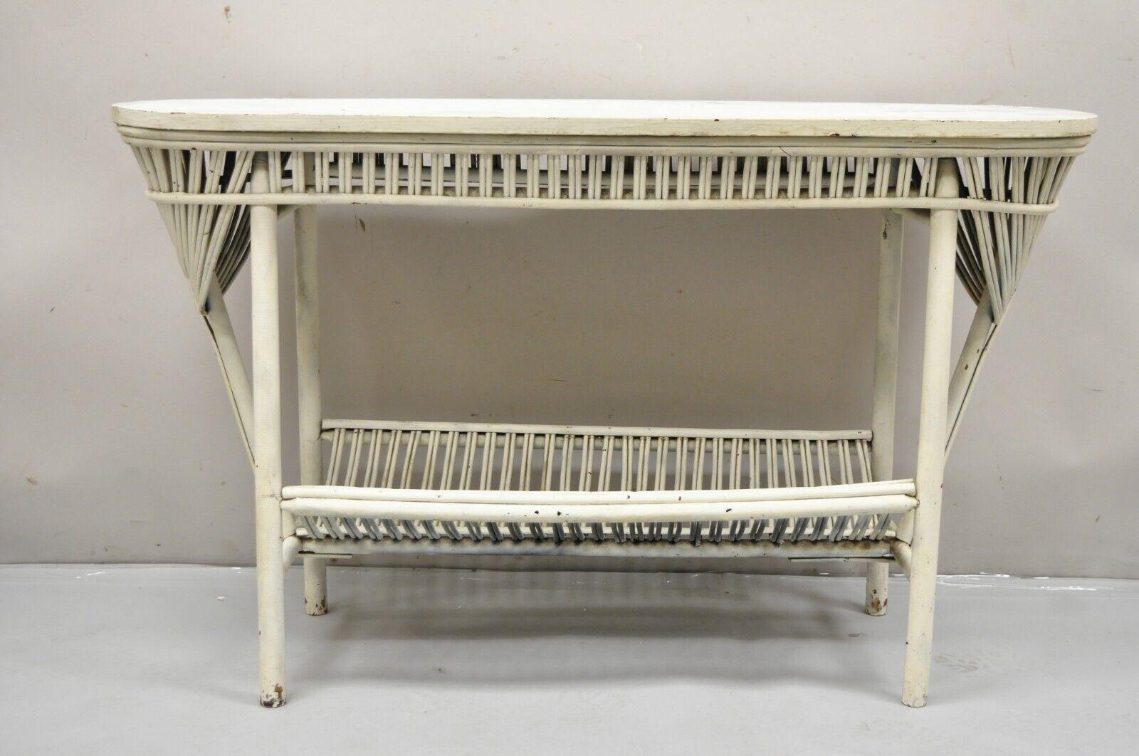 Antique Victorian Bentwood Sculptural Wicker Rattan Sunroom Console Hall Table For Sale 5