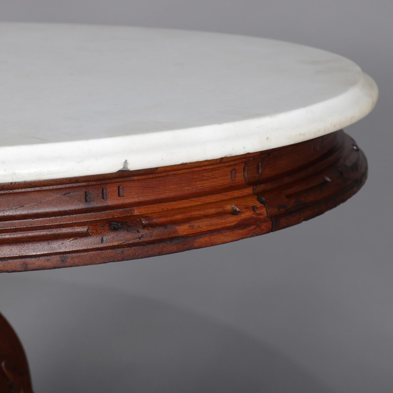 Antique Victorian Berkey & Gay Oval Marble & Carved Walnut Center Table 3