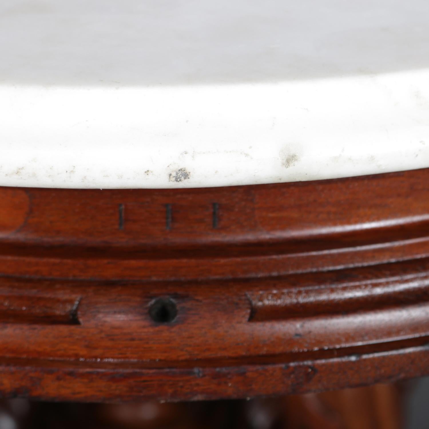 American Antique Victorian Berkey & Gay Oval Marble & Carved Walnut Center Table