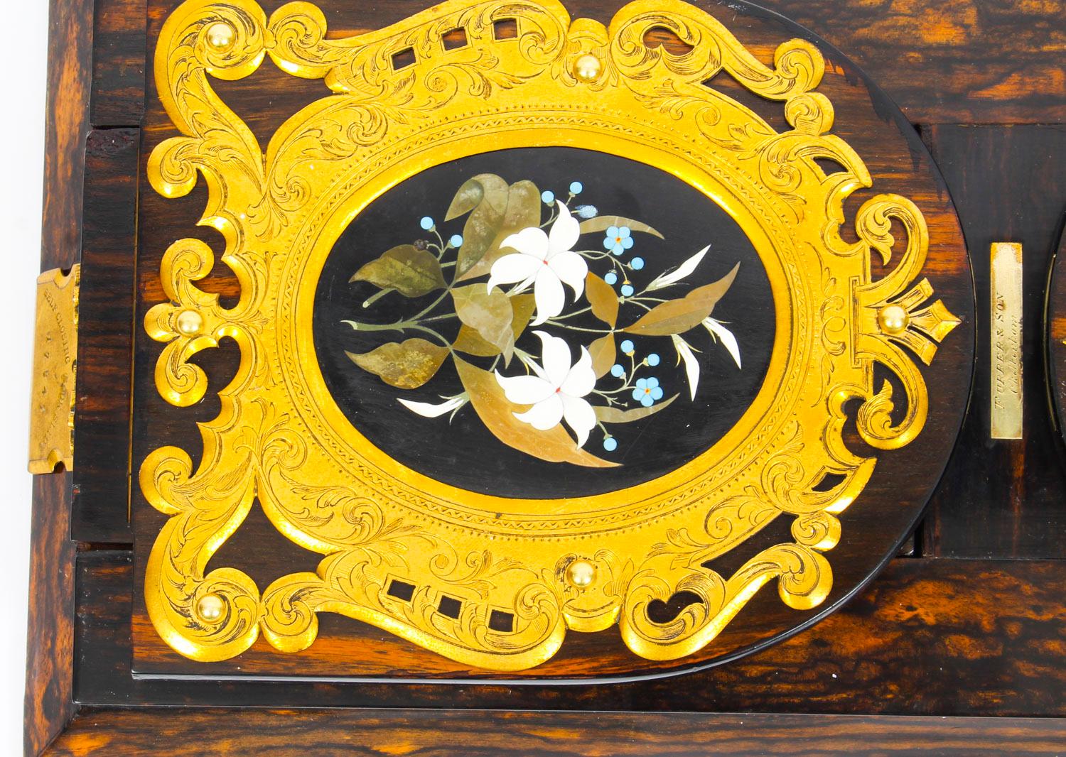 Brass Antique Victorian Betjemann's Pietra Dura Coromandel Book Slide 19th C