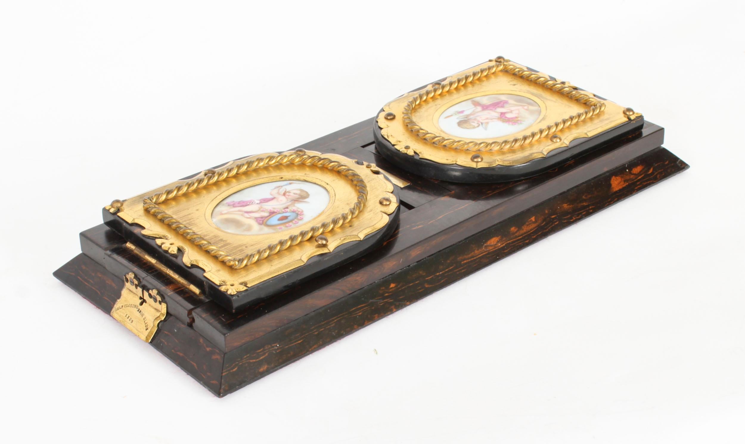 Antike viktorianische Betjemann's Porzellan-Coromandel-Buchschiene aus dem 19. Jahrhundert (Messing) im Angebot