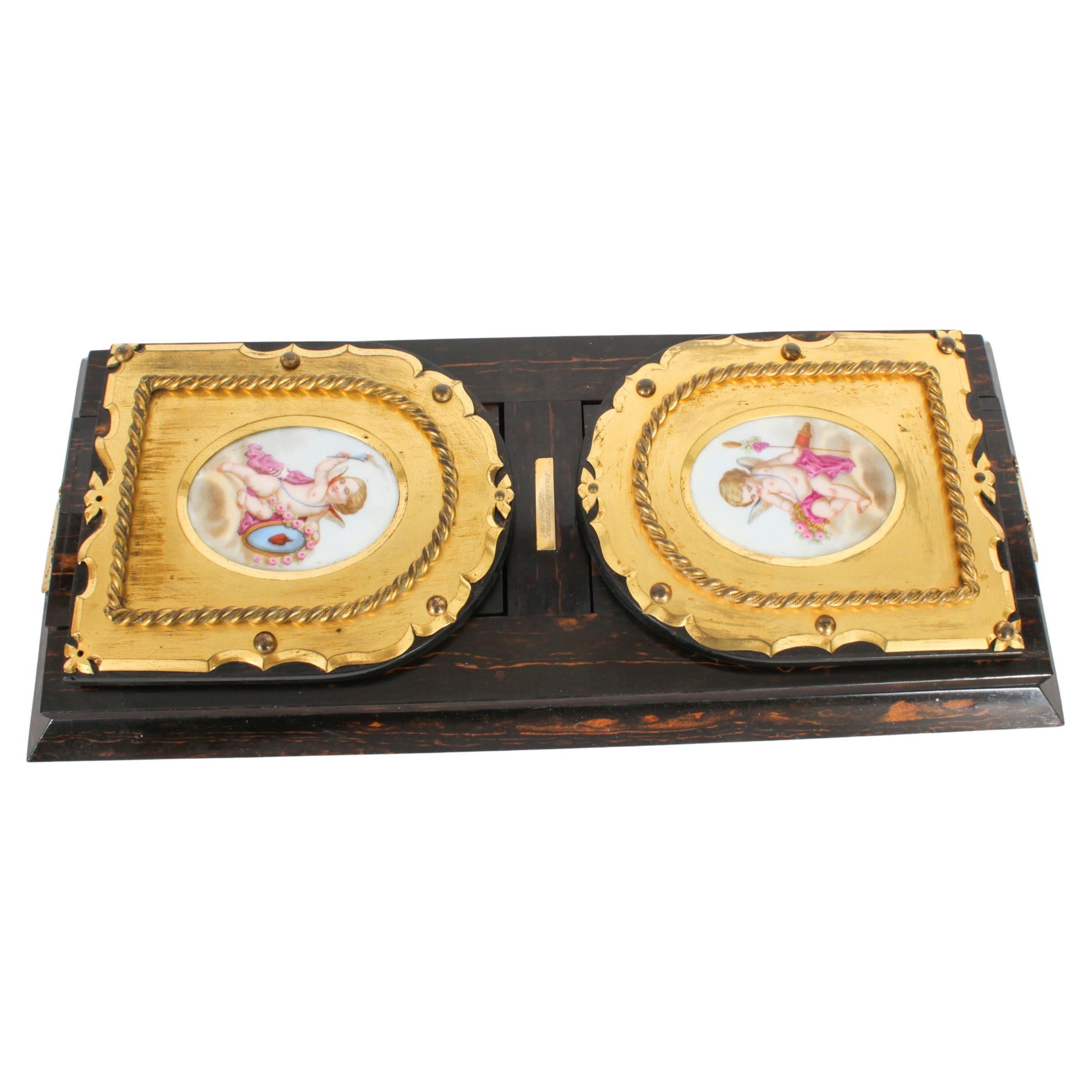 Antike viktorianische Betjemann's Porzellan-Coromandel-Buchschiene aus dem 19. Jahrhundert