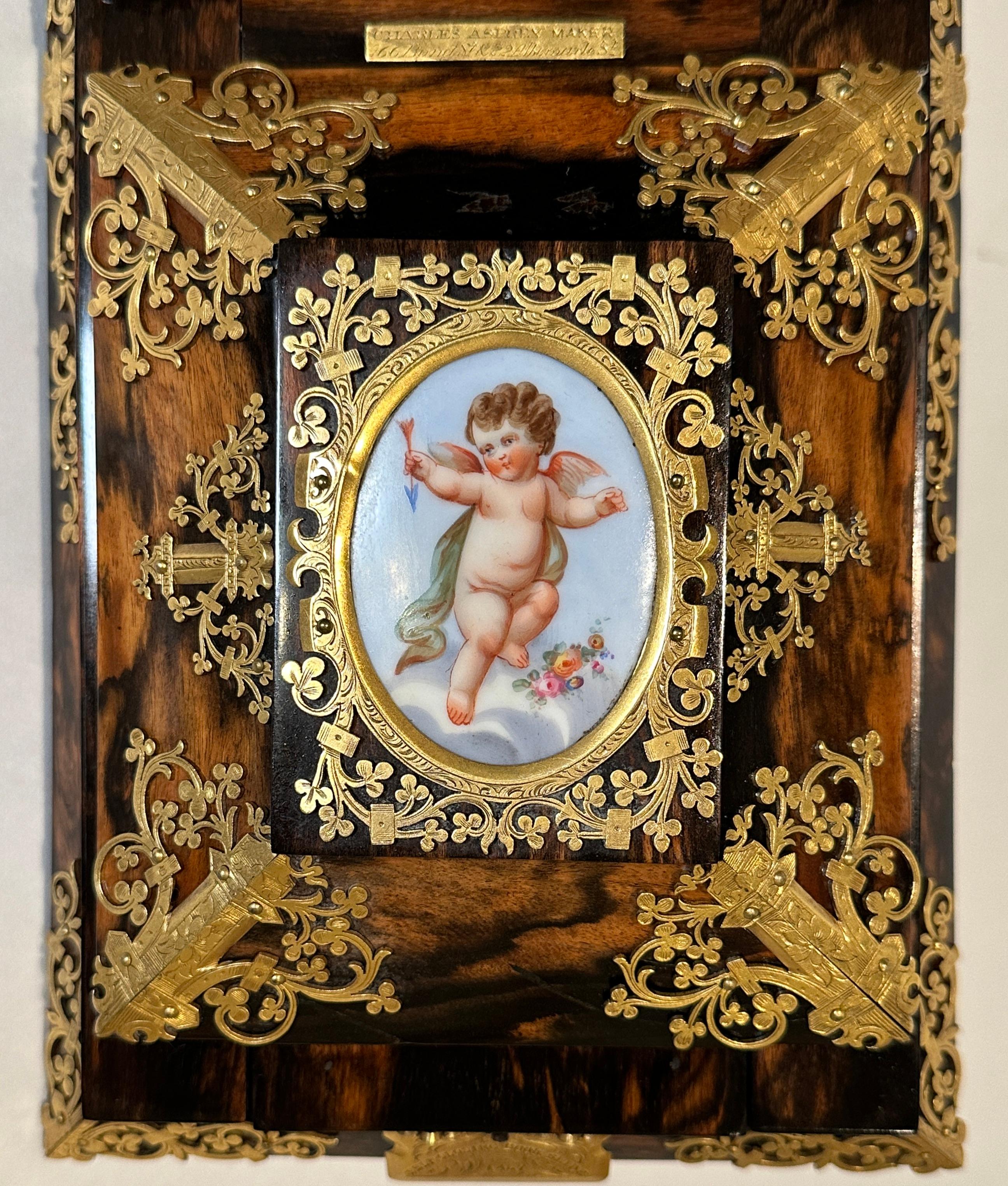 Gilt Antique Victorian Betjemann's Self Closing Coromandel Book Slide For Sale