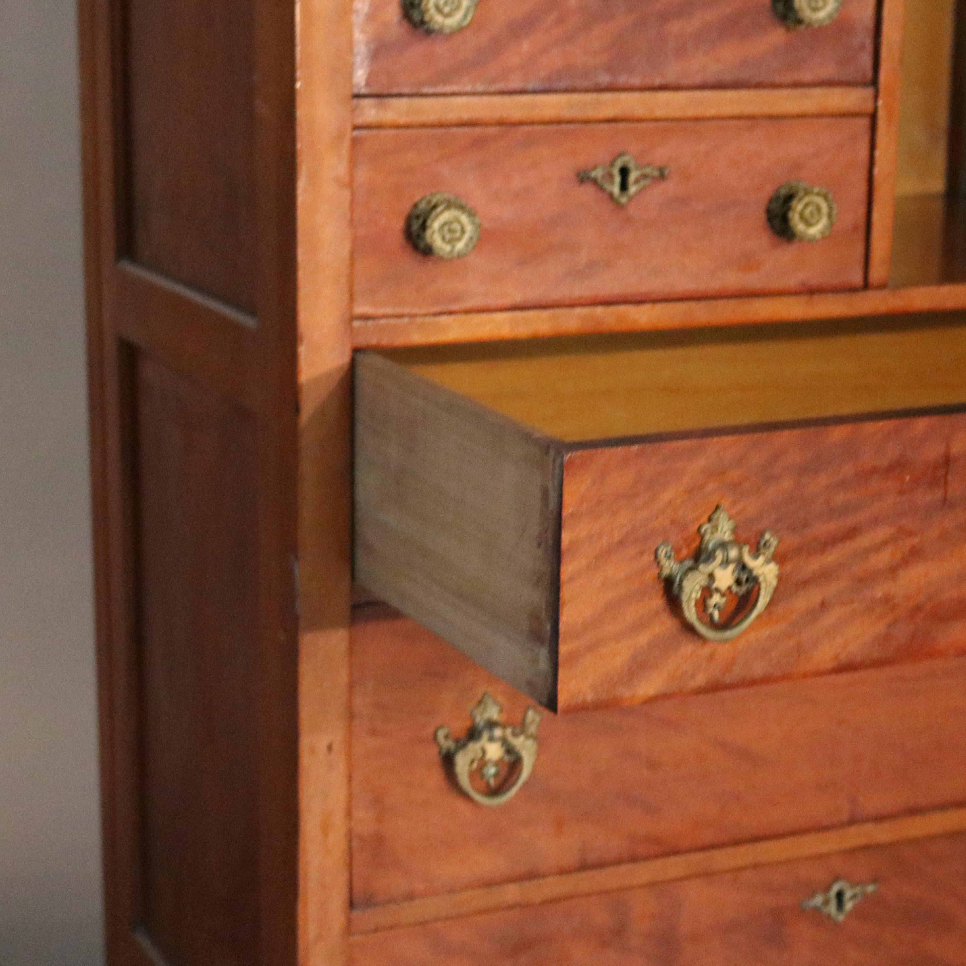 Antique Victorian Birch Mirrored Chiffonier Bonnet Chest of Drawers, circa 1900 8