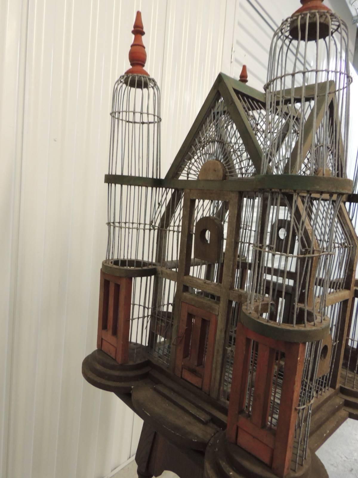 English Antique Victorian Birdcage Painted Red and Green