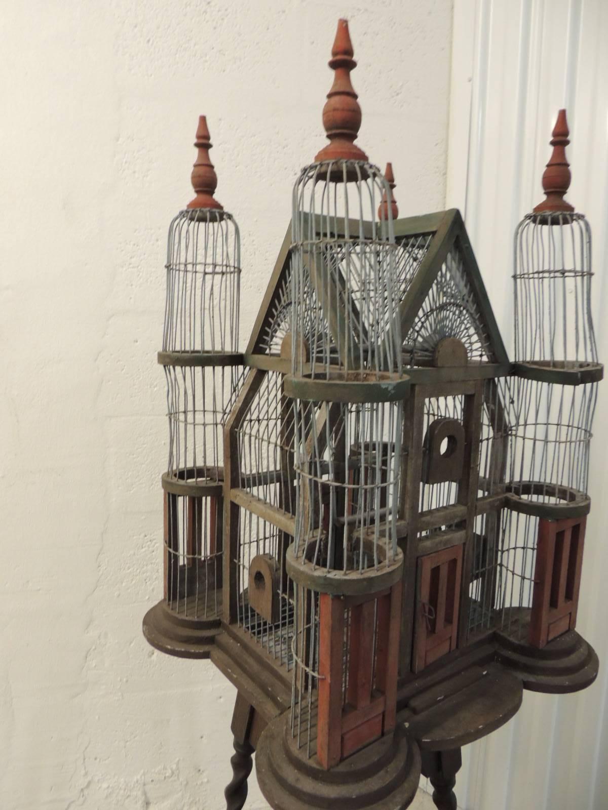 Hand-Crafted Antique Victorian Birdcage Painted Red and Green