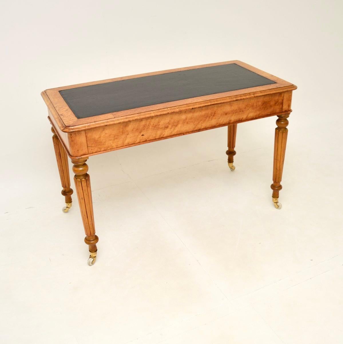 Leather Antique Victorian Birds Eye Maple Writing Table / Desk