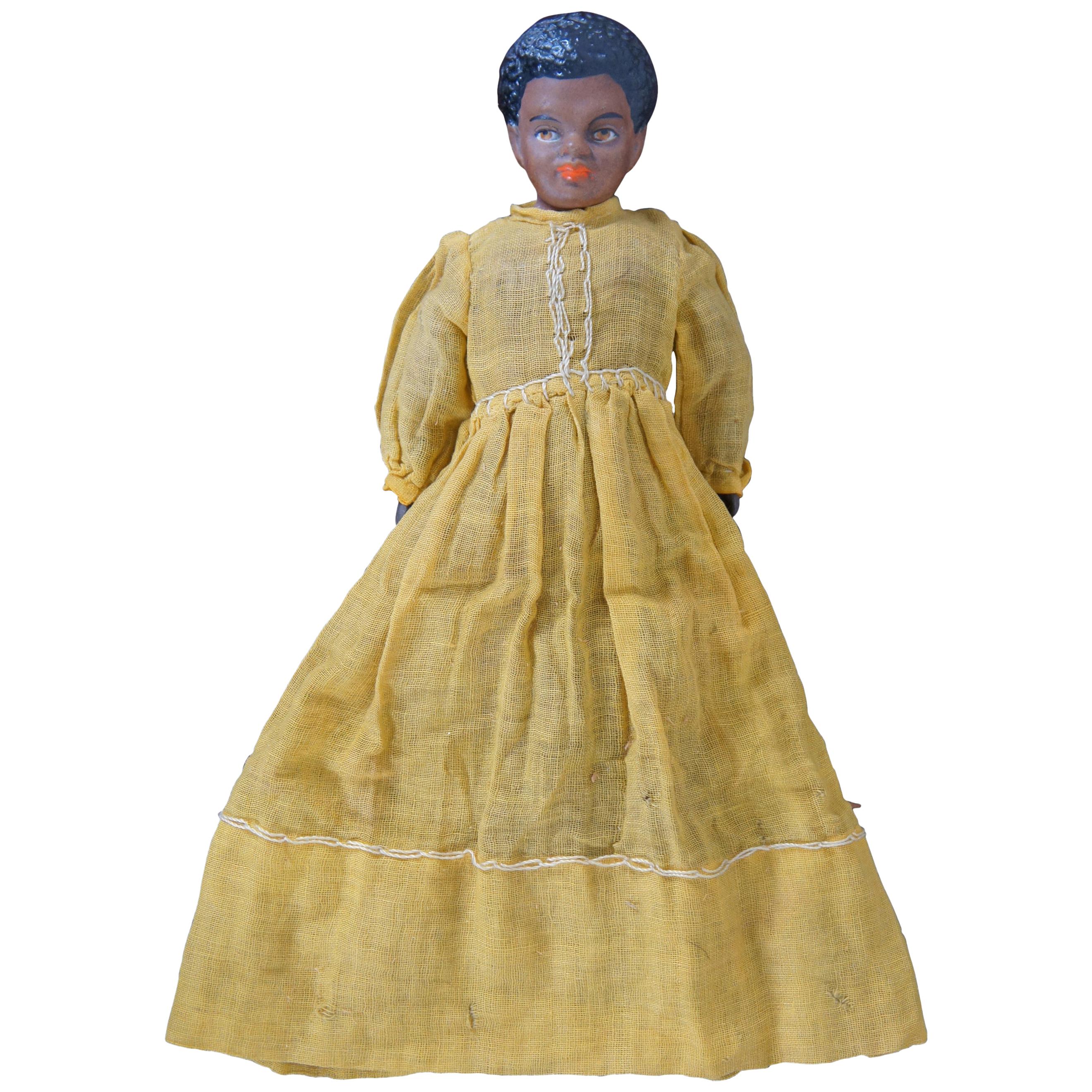 Antique Victorian Bisque Doll Black African American Cloth Body For Sale