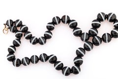 Antique Victorian Black and White Banded Agate Necklace
