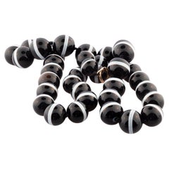 Antique Victorian Black and White Banded Agate Necklace