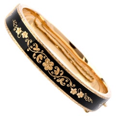 Antique Victorian Black Enamel 14 Karat Gold Bangle Bracelet