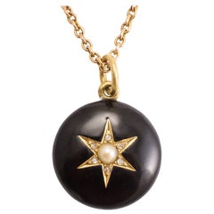 Antique Victorian Black Enamel Star Locket Pendant