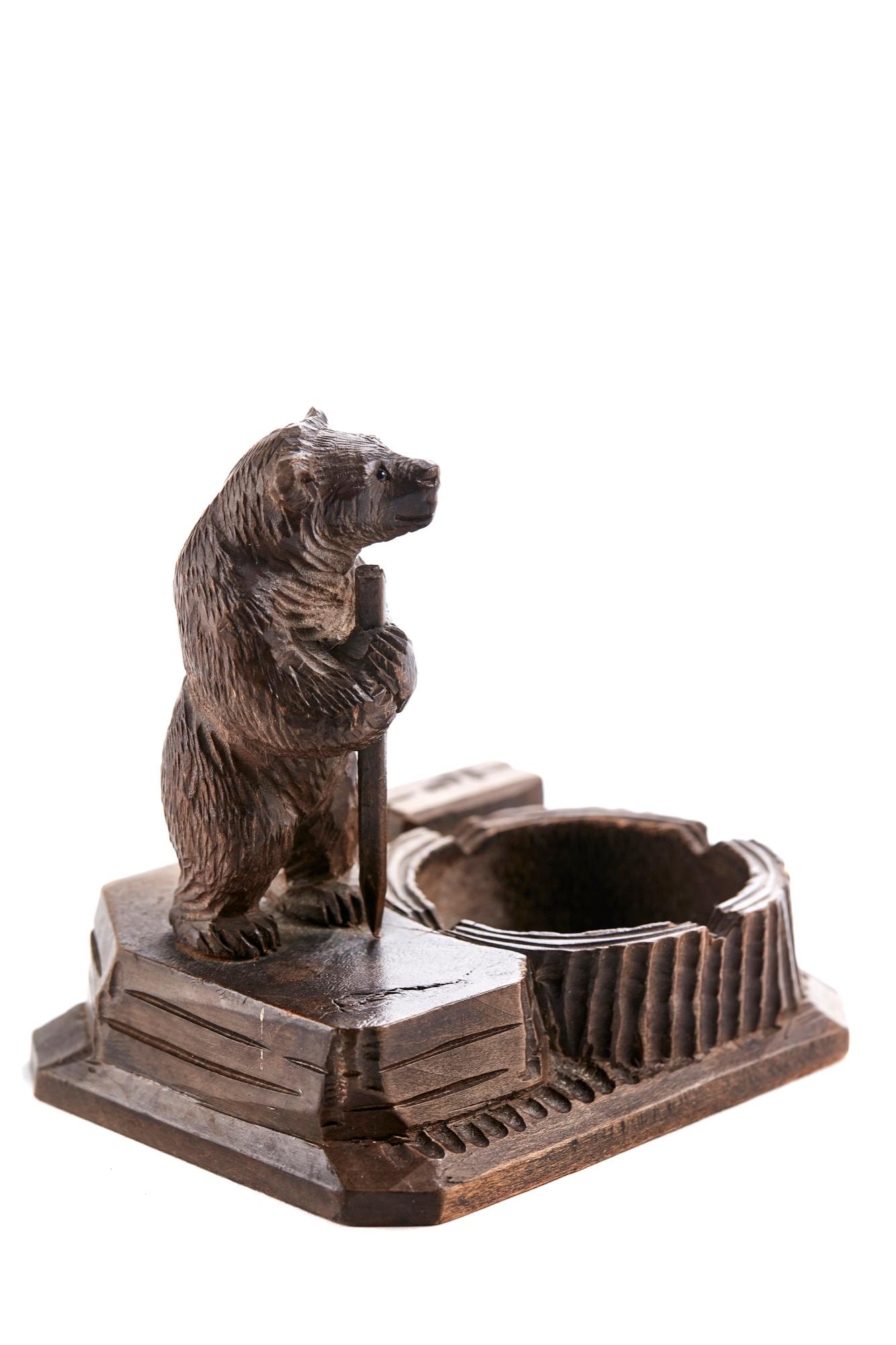 19th Century Antique Victorian Black Forest Carved Bear Match Stand