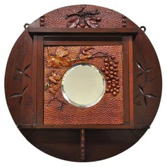 Used Victorian Black Forest Carved Round Wall Mirror Curio Cabinet