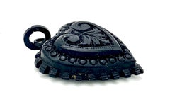 Antique Victorian Black Heart Pendant Pressed Wood Metal