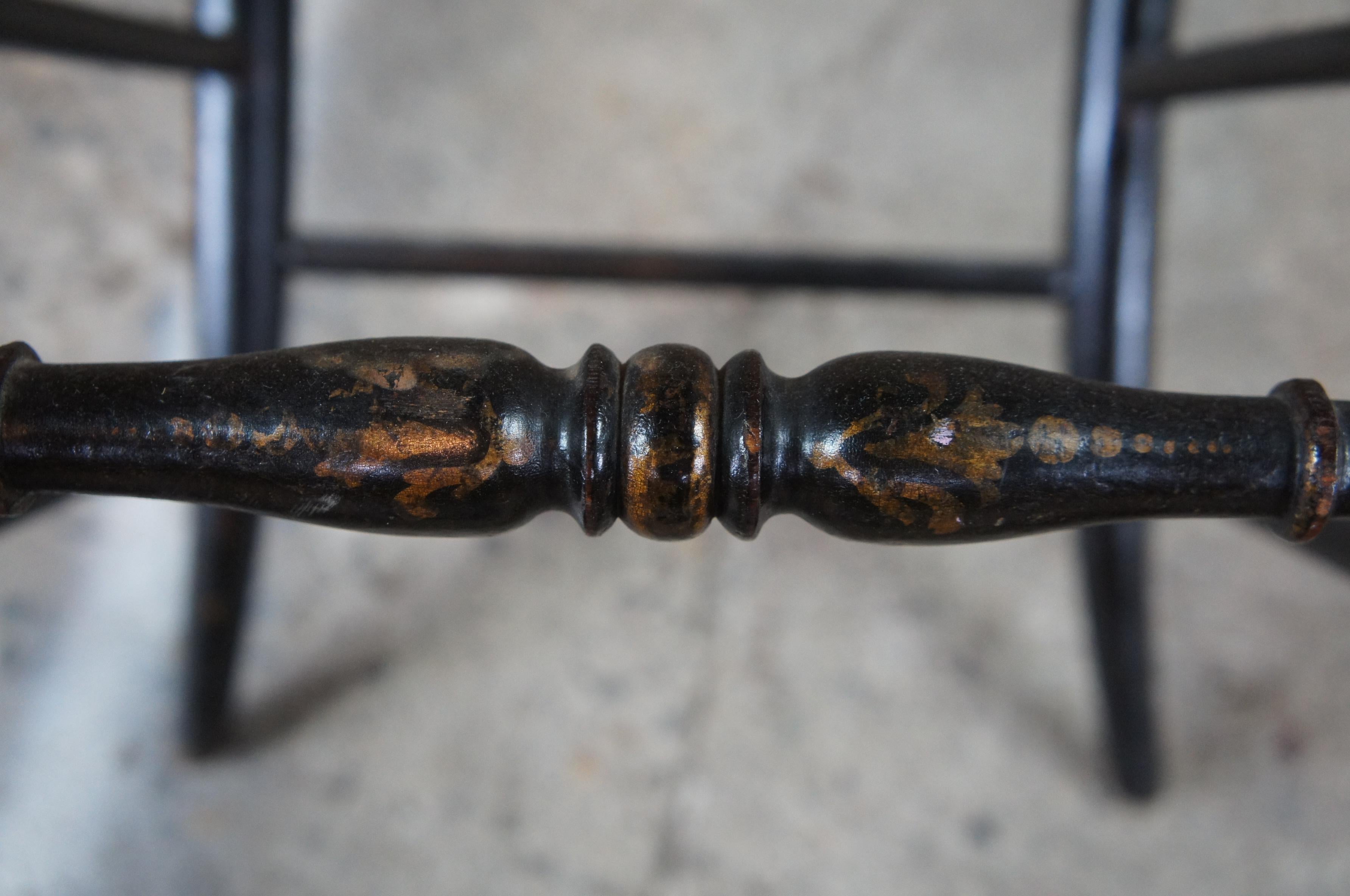 Antique Victorian Black Lacquer & Stenciled Balloon Back Cane Side Chair Regency 5