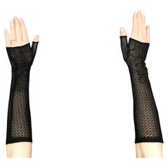 Antique Victorian Black net lace fingerless mittens, gloves 
