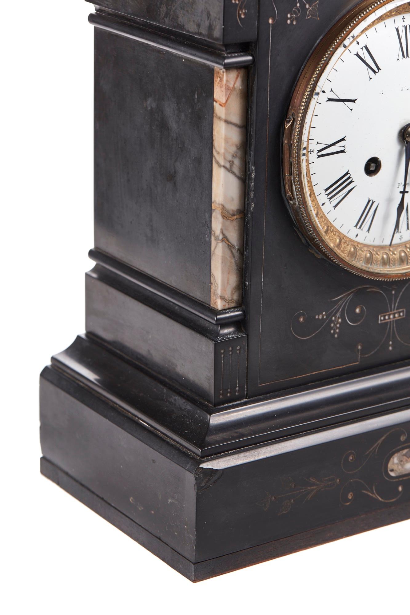 European Antique Victorian Black Slate Mantle Clock
