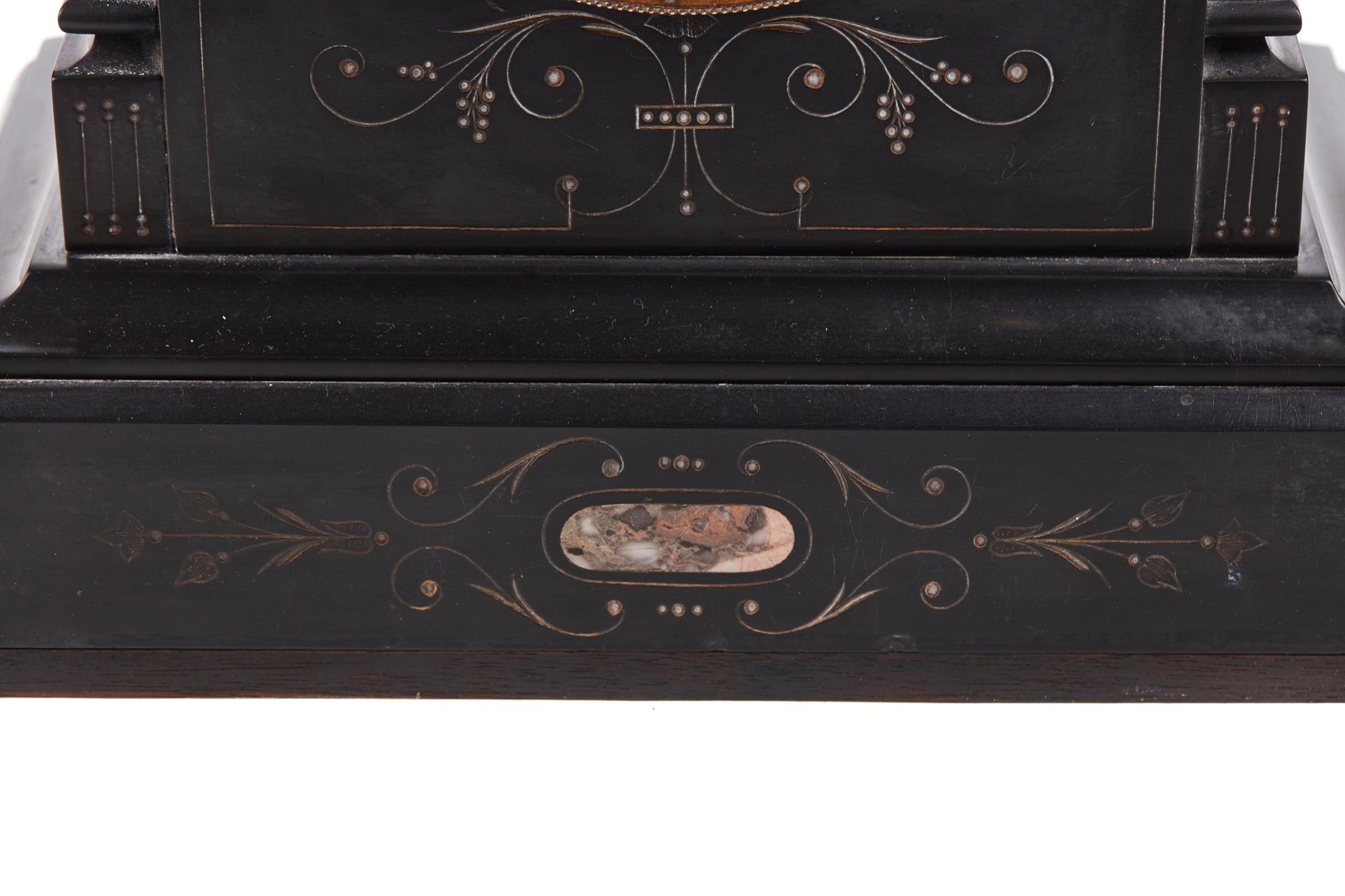 Antique Victorian Black Slate Mantle Clock In Excellent Condition In Stutton, GB